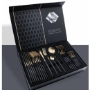 Set tacamuri Malooki, 24 piese, inox, negru cu auriu, pentru 6 persoane
