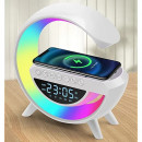 Boxa Multifunctionala 4 in 1, Lampa Smart LED RGB, Incarcator Wireless 15W, Sincronizare muzicala, 5W, Bluetooth, USB, FM Radio, MicroSD, AUX, Afisaj Ceas Digital, Alarma - Img 5