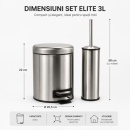 Set coș de gunoi Elite premium 3L inox cu pedală si perie WC, antiamprenta - Img 5