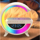 Boxa Multifunctionala 4 in 1, Lampa Smart LED RGB, Incarcator Wireless 15W, Sincronizare muzicala, 5W, Bluetooth, USB, FM Radio, MicroSD, AUX, Afisaj Ceas Digital, Alarma - Img 6