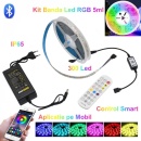 Kit Banda Led 5m RGB cu Bluetooth + Telecomanda Led 5050 IP65