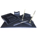 Set birou 7 piese imitatie piele negru - Img 3