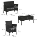 Set de Gradina 4 Piese din Ratan 4 piese cu 2 Scaune, Fotoliu de Gradina 2 Locuri si Masuta Joasa de Cafea - Img 4