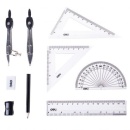 Trusa geometrie 9 piese in cutie metal, Deli