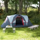 Cort de Camping pentru 4 Persoane Impermeabil Stâlpi din Fibră de Sticlă, 455 x 230 x 180 cm m, Gri - Img 1