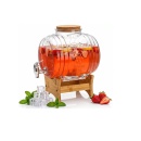 Dispenser din sticla cu robinet si suport lemn, limonada, suc, 3.6L