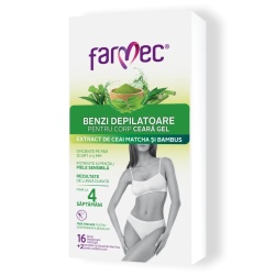 Benzi Depilatoare Farmec pentru corp ceara gel cu extract de Ceai Matcha si Bambus, 16 buc