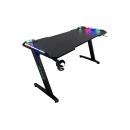 Birou gaming Spacer, 140 x 60 cm, blat MDF invelit in fibra de carbon, picioare reglabile, RGB, telecomanda wireless