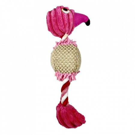 Jucarie pentru caini si pisici - Flamingo roz cu sfori si sunet