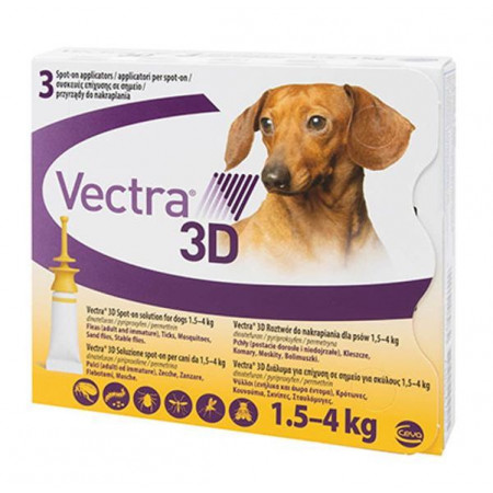 1x Vectra 3D 1.5-4kg pipeta antiparazitara pentru caini
