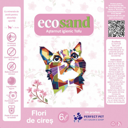 Nisip tofu pisici Ecosand flori de cires 6L
