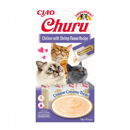 Recompense pentru pisici Churu Cat Chicken & Shrimp 14g x 4 tubes