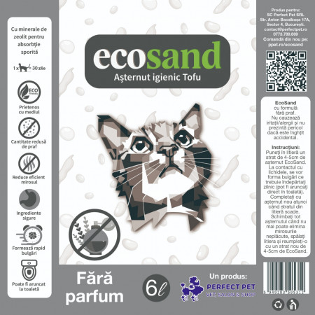 Nisip tofu pisici Ecosand fara parfum 6L