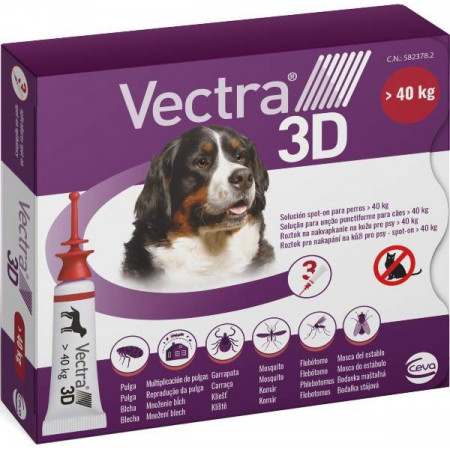 3x Vectra 3D XL 40-60kg pipete antiparazitare pentru caini