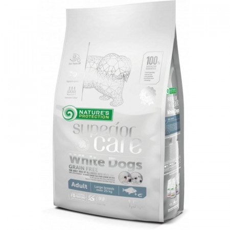 Natures Protection Superior Care WHITE DOGS GRAIN FREE WHITE FISH ADULT LARGE BREEDS LARGE KIBBLE 1.5kg