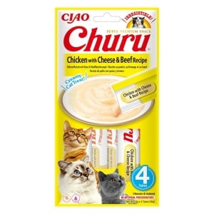 Recompense pentru pisici Churu Cat Chicken with Cheese & Beef 14g x 4 tubes