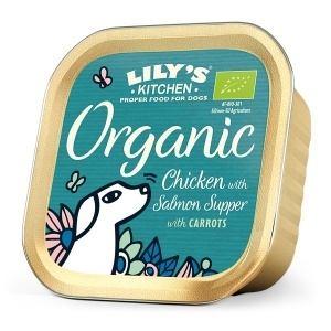 Hrana umeda pentru caini Lily's Kitchen Organic Chicken with Salmon Supper 150g