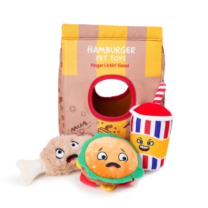 Jucarie interactiva - Punga hamburger Pet Toys 25 cm
