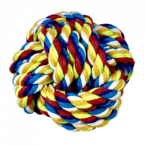 Jucarie pentru caini - Minge multicolora impletita 7.5cm