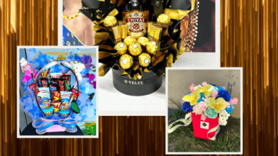 Cosulete cadou din flori de sapun si dulciuri - inspiratie pentru cadouri