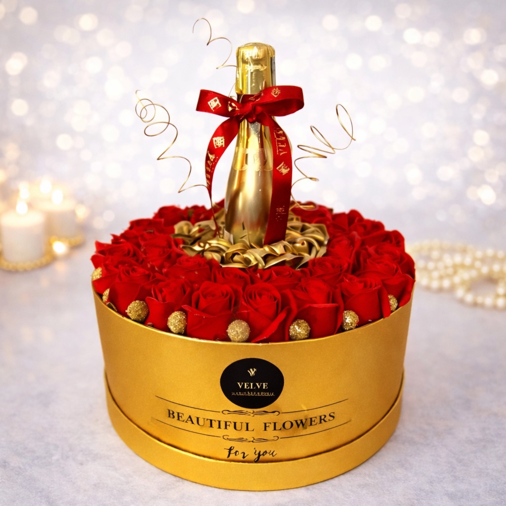 Aranjament Eternal Love cu 43 de trandafiri de săpun și Bottega Gold