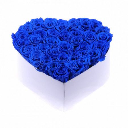 Aranjament floral Desire cutie inima cu 41 trandafiri de sapun, Albastru