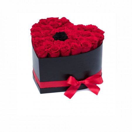 Aranjament floral, inima cu trandafiri de sapun Gold Lux, Rosu-negru