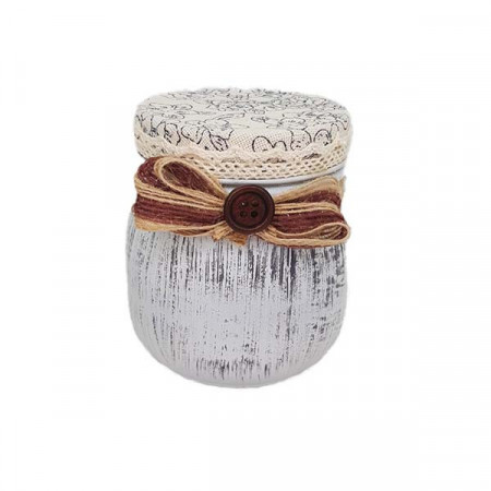 Borcan de sticla cu funda, decorat in stil vintage, alb- negru