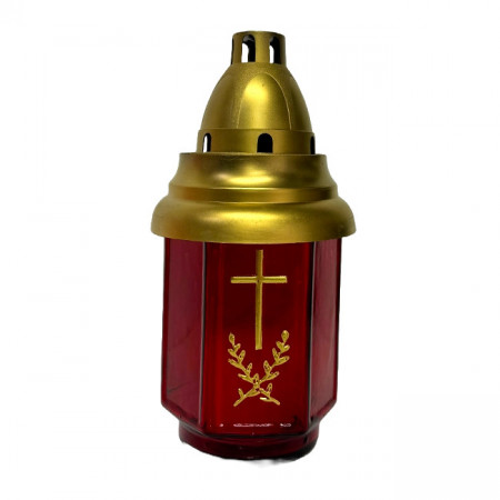 Candela din sticla rosie, cu capac metalic, 11cm diametru si timp ardere 45h