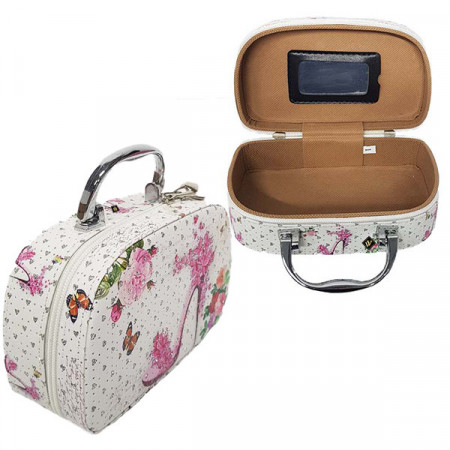 Caseta pentru accesorii si bijuterii cu oglinda, stil gentuta, 22x8x16 cm