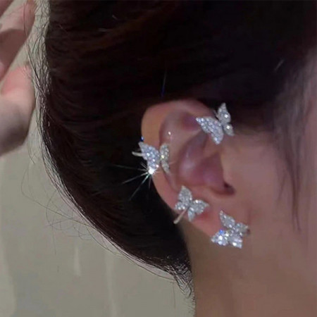 Cercel ear cuff pe toata urechea, Royal Butterflay argintiu pentru urechea stanga