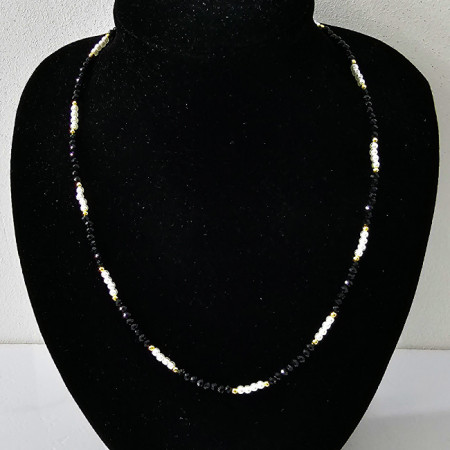 Colier choker Tennis, cu margele fațetate si lungime reglabila, Negru