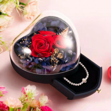 Cutie pentru bijuterii My Heart cu flori criogenate, negru
