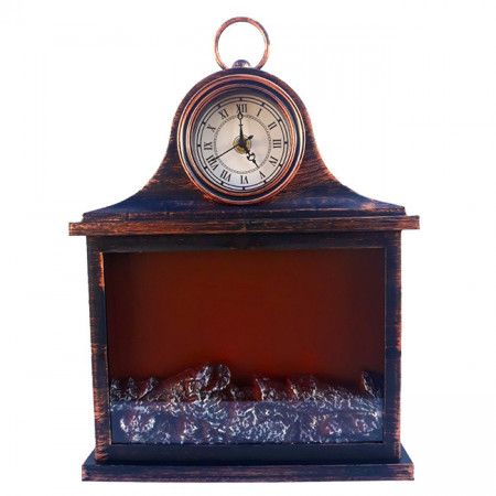Decoratiune ceas de masa vintage cu semineu dreptunghiular, Maro, 30x37cm