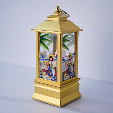 Decoratiune luminoasa festiva in forma de Felinar, Auriu, 21cm