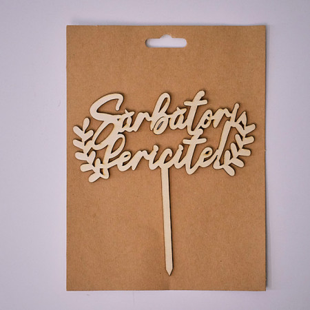 Ornament decorativ din lemn cu mesajul "Sarbatori Fericite" - 15cm