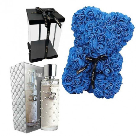 Set cadou fete, Ursulet floral din spuma 25 cm si Parfum Chic'n Glam Diamond 100 ml
