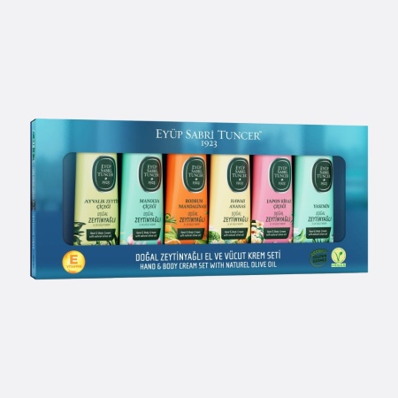 Set Eyüp Sabri Tuncer cu 6 tuburi cremă de mâini și de corp cu ulei natural de Măsline 50ml.
