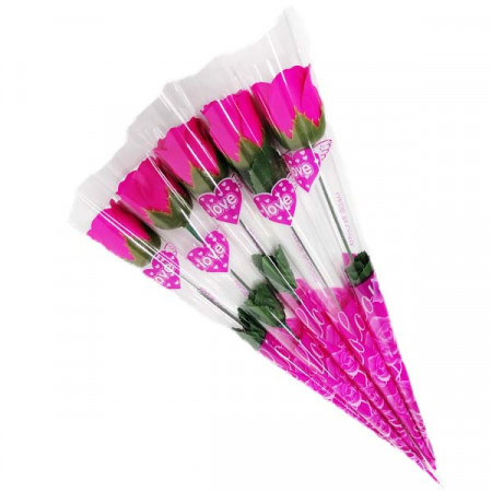 Set martisoare 5 trandafiri din sapun cu tija, Celebration, 35 cm, roz