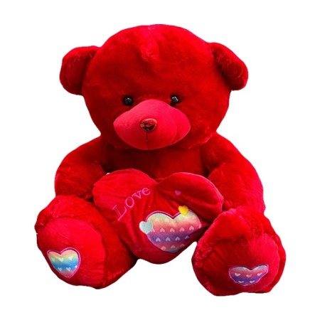 Ursulet de plus Bruni, cu inimioara roz, inaltime 60 cm, Rosu