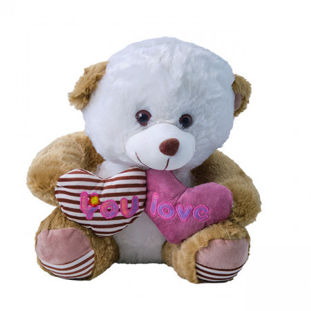 Ursulet de plus Twinkle, cu doua inimioare, in doua culori, inaltime 37 cm, Alb - Maro