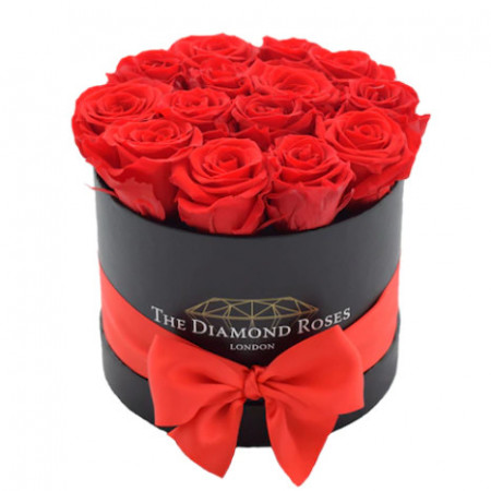 Aranjament floral Red Passion cutie neagra rotunda