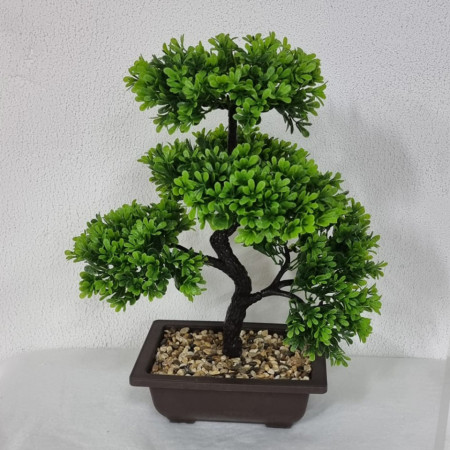 Bonsai artificial cu conuri in ghiveci, Green, 39 cm inaltime