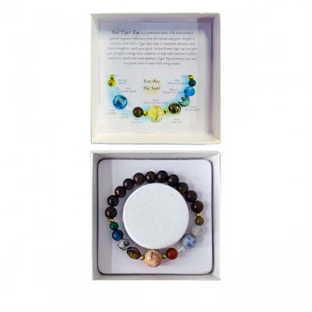 Bratara 10 Planets Red Tiger Eye, din pietre semipretioase in cutie cadou, semnificand planetele galaxiei