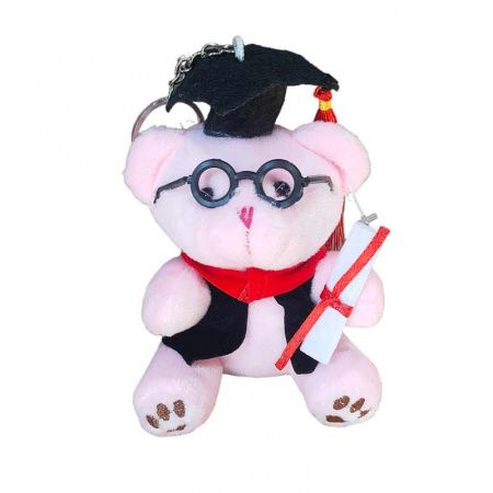 Breloc tip ursulet cu toca si roba, roz, 12 cm