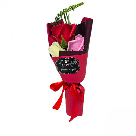Buchet Forever Love cu 3 trandafiri de sapun in cutie cadou, Rosu 25.5X10 cm