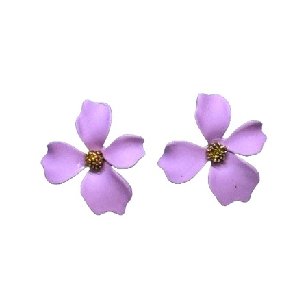 Cercei A Little Magic, cu design floral si prindere cu tija, Lila