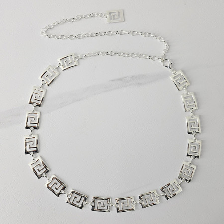 Curea metalica decorativa Silver Maze, cu inchidere reglabila, Argintiu