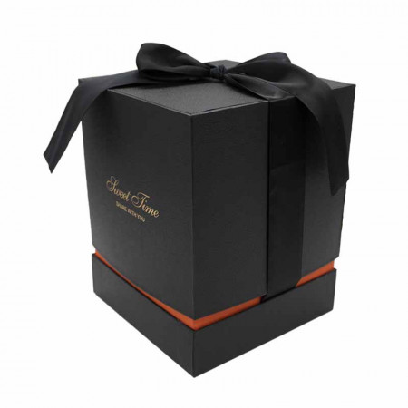 Cutie cu funda pentru cadouri, Sweet Time, carton, 16 x 16 x 22 cm, negru