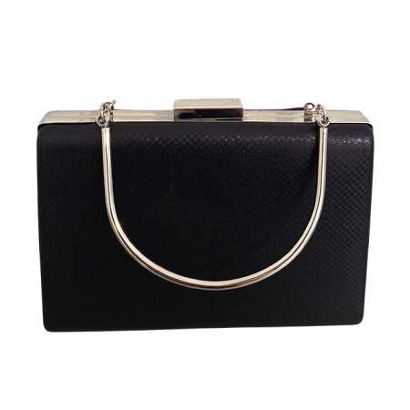 Geanta de ocazie, SYLVI, tip clutch, cu lant detasabil argintiu si piele ecologica, Negru